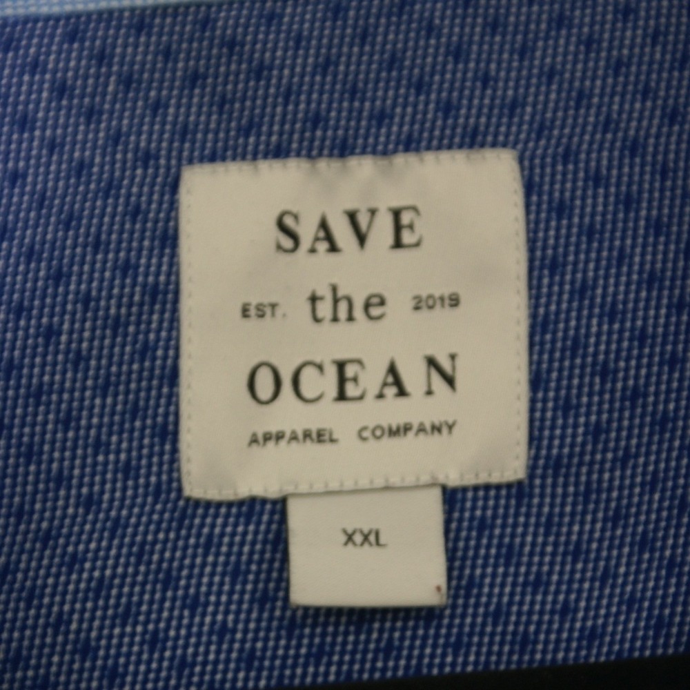 Save the Ocean Men XXL Blue Micro Pattern Short Sleeve Button Down Shirt Stretch - Picture 3 of 7